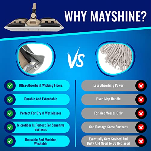 MAYSHINE Microfiber Hardwood Floor Wet and Dry Dust Mop w/ 5 Reusable Pads, 360 Spin Mop System | Use on Wood, Tile, Laminate, Vinyl and More | Flat Mop with 60" Extendable Stainless Steel Handle
