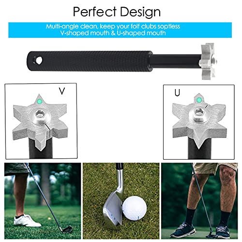 VIPMOON Golf Club Cleaner Kit, 2 Pcs Groove Sharpener Regrooving Tool and 1 Pcs Retractable Club Cleaner Brush, Portable Groove Sharpener Tool for All Golf Irons for Men - color: Black