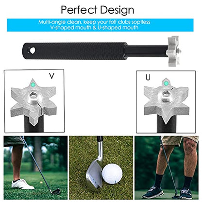 VIPMOON Golf Club Cleaner Kit, 2 Pcs Groove Sharpener Regrooving Tool and 1 Pcs Retractable Club Cleaner Brush, Portable Groove Sharpener Tool for All Golf Irons for Men - color: Black
