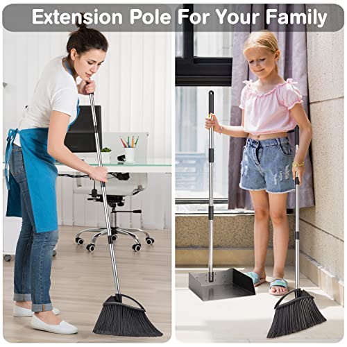 Yangbaga Long Handled Dust Pan and Broom Set for Home,Heavy Duty Metal Dustpans and Brooms,Upright Stand Up Design,54"Outdoor Broom and 38" Dustpan Combo for,Lobby Floor, Yard,Home Kitchen Office Use - size: Broom and Dustpan Set