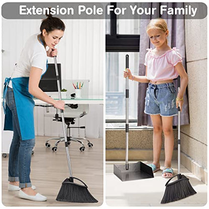Yangbaga Long Handled Dust Pan and Broom Set for Home,Heavy Duty Metal Dustpans and Brooms,Upright Stand Up Design,54"Outdoor Broom and 38" Dustpan Combo for,Lobby Floor, Yard,Home Kitchen Office Use - size: Broom and Dustpan Set