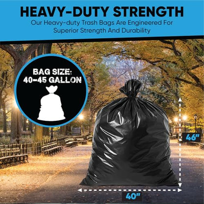 45 Gallon Trash Bags Heavy Duty | 100 Count | Fits 39 Gallon, 40 Gallon, 44 Gal, 45 Gal Trash Cans | Large Black Garbage Bags for Outdoor, Leaf, Commercial Use