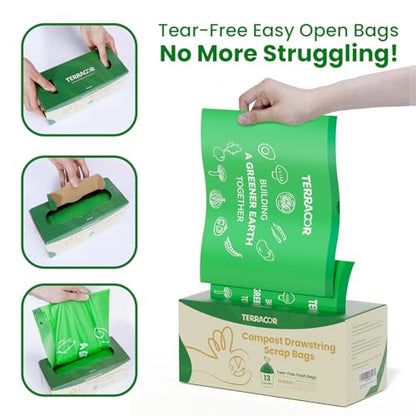 13 Gallon Compostable Trash Bags Drawstring, Heavy Duty Extra Thick 1 Mil, 35 Bags, Tall Kitchen Food Scrap Waste Bag, ASTM D6400 - size: 13 Gallon