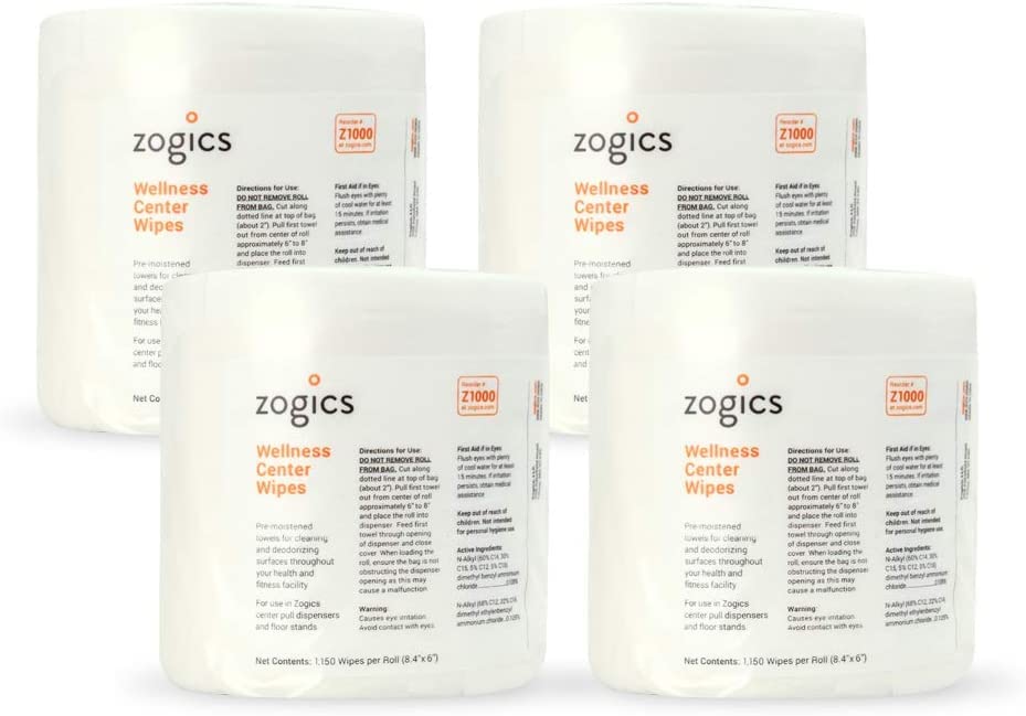 Zogics Wellness Center Wipes and Wall Mounted Dispenser – No-Touch Wipes Dispenser, Mounts Easily to Wall for Quick Access to Wellness Center Cleaning Wipes (Cleaning Wipes + Dispenser) - style: Black + Wellness Center Wipes