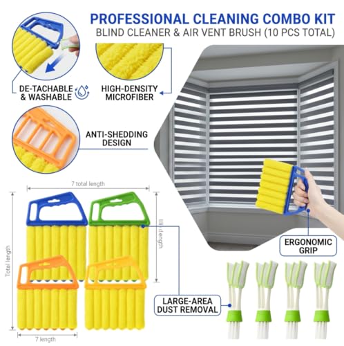 10 Pcs Blind Cleaner Duster Tool, 5 Washable 7-Fingers Dusters Cleaners and 5 Air Vent Cleaners for Venetian, Window Blinds Cleaning Set for Air Conditioner and Fans Vents