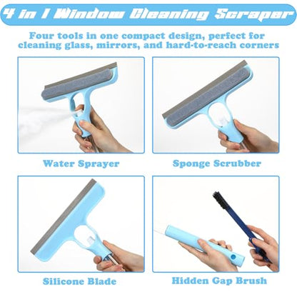 Lothee 1pcs 3 in 1 Window Squeegee, 23'' Long Handle Window Cleaning Scraper, Squeegee and Scrubber with Spray for Walls, Car Windshields, Bathrooms, Kitchens (Bule) - color: Bule