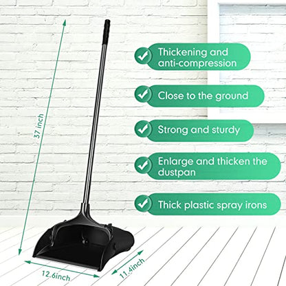 Weewooday 8 Pieces Commercial Lobby Dustpan Plastic Upright Dust Pan with Long Handle Metal Upright Dustpan Heavy Duty for Restaurants Commercial Lobby Garage Home and Outdoors Use (Black) - color: Black