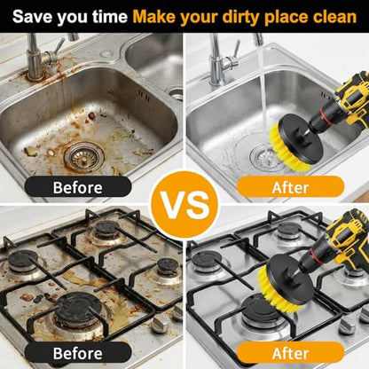 12 Pcs Drill Brush Attachment, 4 Inch Power Scrubber Cleaning Kit Multi Purpose Set Brushes for Kitchen Tile Bathroom Surfaces Tub Grout Shower Auto Car Boat
