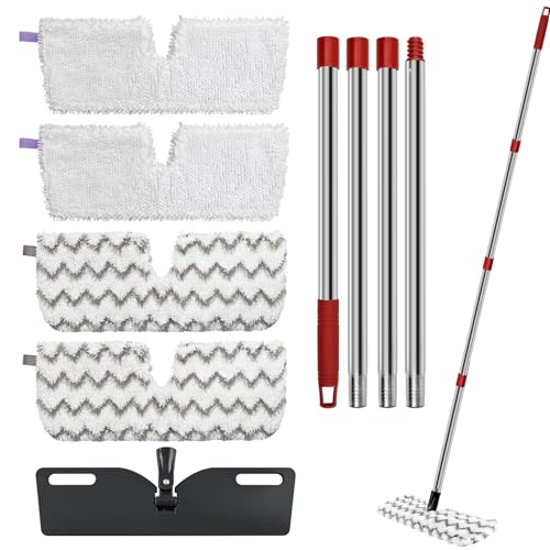 Microfiber Mops for Floor Cleaning, Dust Flat Flip Mop for Hardwood Floors with 2 Heavy Scrub Mop Pads & 2 Soft Pads and Adjustable 58” Mop Handle, Dual-Action Washable Floor Mops for Wet & Dry Clean - color: White & Gray