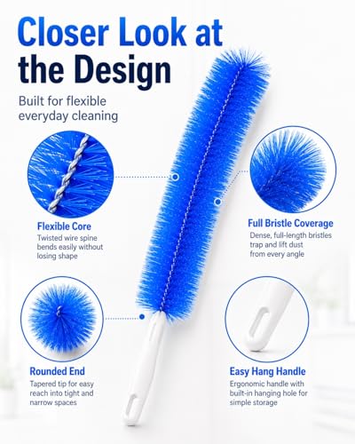 Bendable Microfiber Head, Reusable Dust Remover, High Ceiling Fan Cleaning Brush, Long Damp Duster for Cobweb, Air Conditioner Cleaner, Car Ac Vent Brushes, Blind Washable Dusters Kit Tool(2*Gray) - color: 2*gray