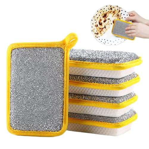 Reusable Washing Up Sponge,Multi-Purpose Absorbent Sponge,Dual-Sided Kitchen and Bathroom Cleaning Products,Bowl Dish Cleaning Pad Scrubber,Kitchen Dishwashing Cleaning Tool 5 Pcs - color: Yellow