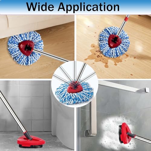 Spin Mop Replace Heads for O Cedar Rinse Clean 2 Tank System, Spin Mop Replacement Head 4 Microfiber Mop Refills, 1 Triangle Head Cover and 30-58in Handle 1 1Scrub Brush - size: 4Refills+1 Base+1 Handle+1Scrub Brush