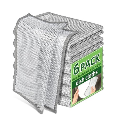 Stainless Steel Scrubber and Cleaning Rags - Non Scratch Wire Dishcloth for Washing Dishes, Steel Wool Scrubber and Dish Towels for Kitchen (6PCS) - size: 6PCS
