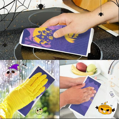 6 Pack Swedish Dishcloths for Kitchen |Watercolor Dish Towels | Reusable Paper Towels Washable | Non-Scratch Cellulose Sponge Cloths | No Odor, Biodegradable, Swedish Cloths, Halloween - color: W-halloween