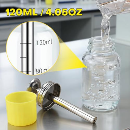 2Pcs 4Oz / 120ml Glass Dispensing Bottles for Chemical & Industrial Liquids, Nail Polish Remover Glass Bottle, Refillable Push Down Dispenser Bottle with Cover, Pump Dispenser Press Container, Clear - color: Clear - 2 pcs