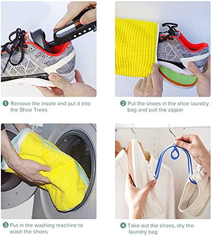 Teletrogy Shoes Laundry Bag Keep Shoes Clean, Shoe Wash Bag for Washing Machine, Durable Zipper Laundry Washing Bag, Sneaker Tennis Cleaner Kit Adjustable Shoe Trees - Home Dorm Travel Essentials - color: Yellow