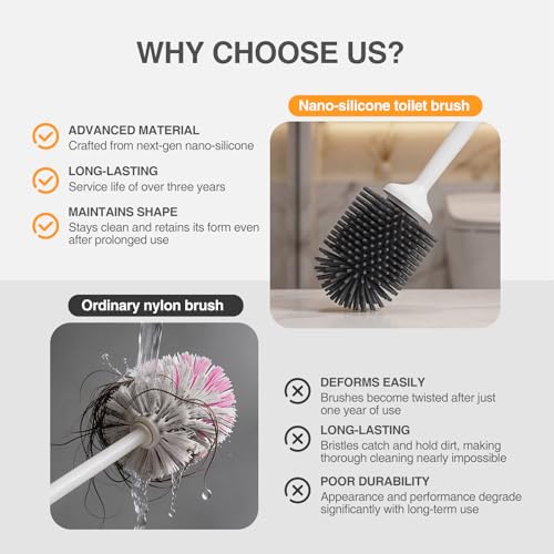 Lefree, 2 in 1 Toilet Brush and Plunger Set with Silicone Bristles, Plastic Material, Includes Holder, White/Black, for Deep Cleaning - color: A-white, size: 2 Pack