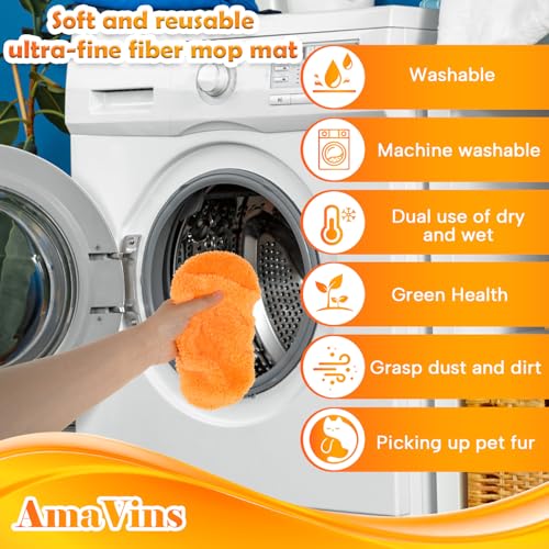AmaVins 5 Pack Reusable Microfiber Mop Pads Compatible with Swiffer Sweeper, Wet and Dry Flat Cover, Washable Pads for Surface/Hardwood Floor Cleaning (Mop is Not Included) - color: Orange 5 Pack