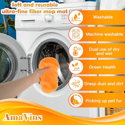 AmaVins 5 Pack Reusable Microfiber Mop Pads Compatible with Swiffer Sweeper, Wet and Dry Flat Cover, Washable Pads for Surface/Hardwood Floor Cleaning (Mop is Not Included) - color: Orange 5 Pack