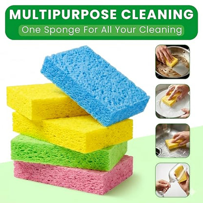 Metflavor Compressed Kitchen Sponges, 12 Count, Thick Non-Scratch Cellulose Dish Sponges, Biodegradable & Compostable, Pop-up Cleaning Sponge, 5" x 3" x 1" - size: 12 Pack