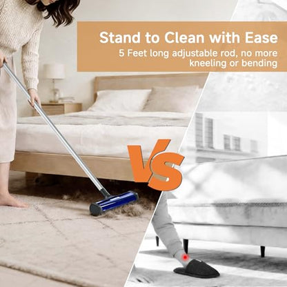 Carpet Hair Removal Tool, Long Handle Dog Hair Remover, Reusable Carpet Sweeper, Pet Fur Remover with Dust Container for Carpet, Rugs, Mats, Furniture, Upholstery