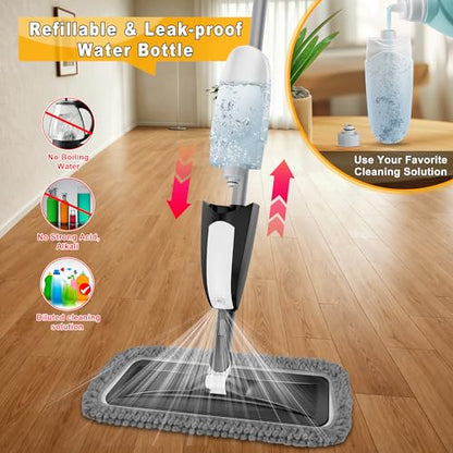Spray Mop for Floor Cleaning: Microfiber Wet Dry Mop for Hardwood Laminate Tile Wood Vinyl, 360° Swivel Head Lightweight Flat Floor Mops with 3 Washable Reusable Pads & Refillable Bottle