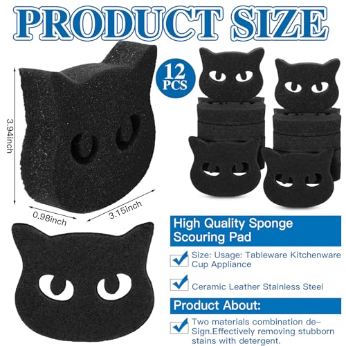 Tioncy 12 Pack Black Cat Sponges Bulk Dual Sided Scrubber Sponges Dishwashing Non Scratch for Cat Kitchen Accessories Dish Scouring - color: Black, style: Cat