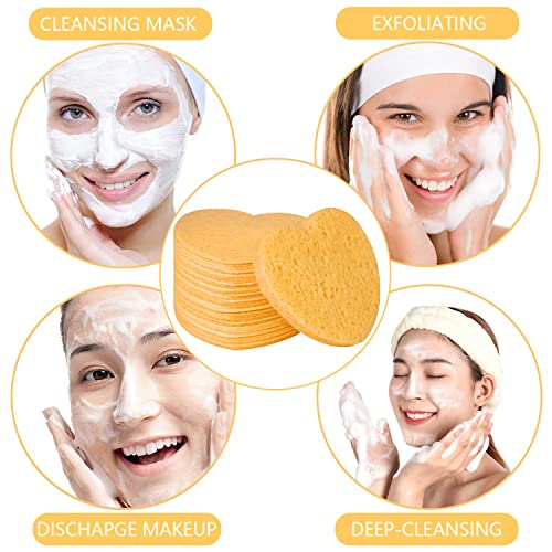 100-Count Compressed Facial Sponges for Estheticians Heart Shape Natural Cellulose Sponge Cosmetic Spa Sponges for Face Cleansing, Massage, Pore Exfoliating, Mask, Makeup Removal, Deep Yellow - color: 100- Pack Deepyellow