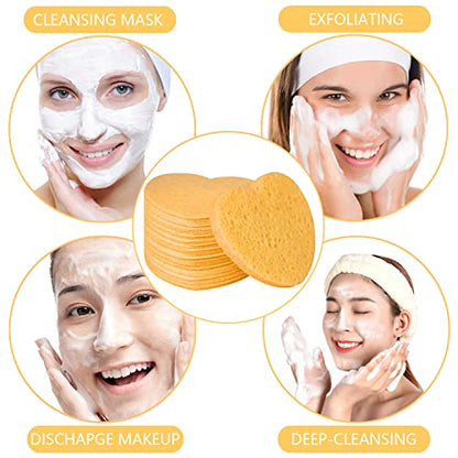 50-Count Facial Sponges Compressed, 100% Natural Cellulose Face Sponge Professional Cosmetic Spa Sponges for Face Cleansing, Exfoliating Mask, Makeup Removal for Travel and Home, Deep Yellow - color: 50- Pack Deepyellow