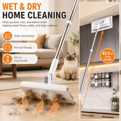 Hands-Free Multi-Purpose Flat Mop, 2026 Upgraded One-Click Cloth Attachment Lazy Cleaning Tool with 360° Swivel Head, Lightweight Dry Wet Cleaner for Floor, Wall, Bathroom and Kitchen (2Pcs) - color: 2pcs