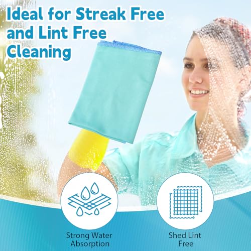 Maxcheck 24 Pack Magic Cleaning Cloth, 16 x 16 Inch Microfiber Glass Cleaning Cloths Reusable Lint Free Microfiber Towels for Kitchen Dish, Windows, Mirror, Glass, Car(Green) - color: Green