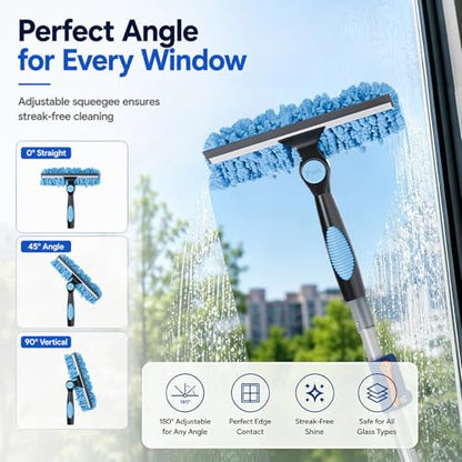 28 FT Exterior House Cleaning Brush Set with 6-21 Foot Telescoping Extension Pole, Soft Scrub Car Wash Brush, Medium Bristle Cleaning Brush and Window Squeegee & Washer - size: 21FT POLE