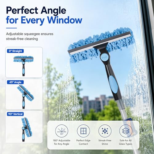 28 FT Exterior House Cleaning Brush Set with 6-21 Foot Telescoping Extension Pole, Soft Scrub Car Wash Brush, Medium Bristle Cleaning Brush and Window Squeegee & Washer - size: 21FT POLE