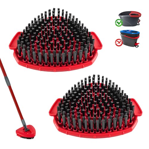 2-Pack Mop Scrub Brush Head for O-Cedar EasyWring 1-Tank, Hard Bristle | Triangular single bucket system base refill. Heavy duty grout tile scrubber attachments. Red shower kitchen cleaning part - size: 2 Pack
