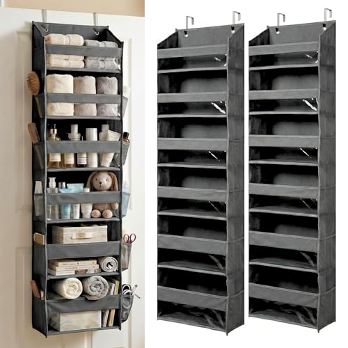 HOMELUX THEORY UPGRADED 6 Tiers Over The Door Organizer Hanging - 100D EXTRA THICK & 50lbs HUGE CAPACITY, 12 Side Mesh Pockets Over The Door Shoe Organizer, Hanging Closet Organizer (Dark Gray, 2pc) - color: 3. Dark Gray, size: Standard 2 sets