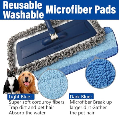 Spray Mop for Floor Cleaning, 2 Pack with Refillable Bottles & Pads | Blue combo, refillable 14 oz bottles, 6 washable microfiber pads, wet/dry use for hardwood, tile, laminate, home & commercial - color: Blue&blue