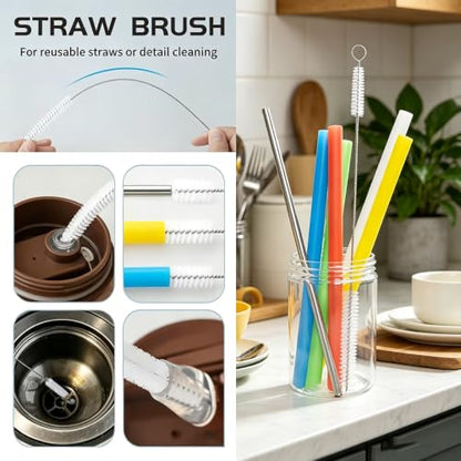Straw Cleaning Brush Set, 10-Piece 8.2'' Stainless Steel Handle Straw Brush Set, Extra-Long Straw Brush Suitable for Glasses, Straw Cups, Water Bottles, and Tubes