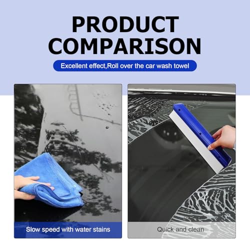 2PCS 12.2 Inch Car Drying Squeegee Water Blade, Silicone T Bar Car Squeegee for Window Cleaning, Upgrade 3-Layer Sink Squeegees Water Blades for Auto Home Use (Blue)