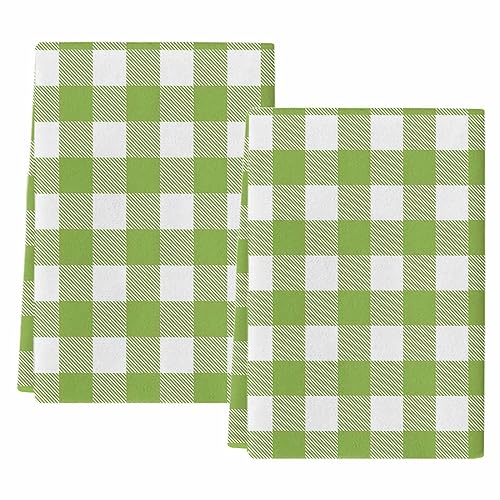 Farmhouse Buffalo Plaid Green Kitchen Towel Set of 2, Absorbent Microfiber Hand Towels for Kitchen Bathroom Bar Decorative Check Country Ultra Soft Resuable Cleaning Cloths Washable Fast Drying - size: 2PCS-18" x 28"
