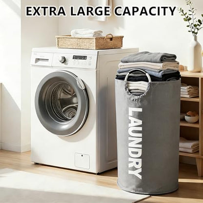 A large 90 liter laundry basket that can be folded for easy carrying. Suitable for bathrooms, laundry rooms, and travel (grey) - color: grey