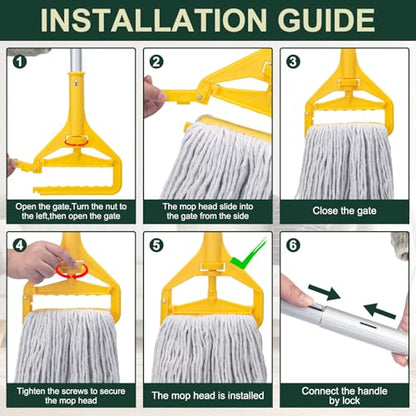 Heavy Duty Commercial Mop with 3 Extra Large Replacement Heads,59" Long Handle Industrial Looped-End String Wet Cotton Mops for Home,Kitchen,Office,Garage,Workshop,Warehouse Floor Cleaning
