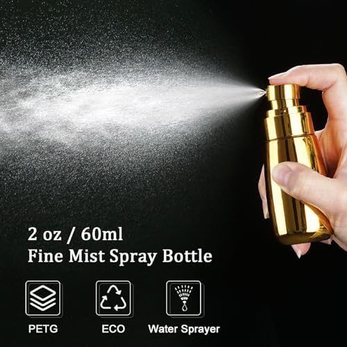 Cosywell Travel Spray Bottle TSA Approved 3 Pack 2oz 60ml Leak Proof Fine Mist Spray Bottle Empty Plastic Refillable Containers for Hair Perfume Toners Rose Water Cosmetics(Gold+Green+Clear) - color: Gold+Green+Clear, size: 2 oz