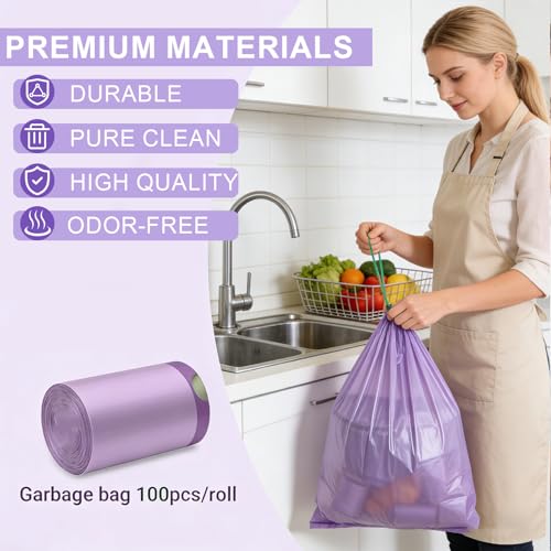 Drawstring Trash Bag 100PCS, Leakproof Small Trash Bags, Unscented Small Garbage Bags, 15 Liter Mini Wastebasket can Liners for Office Bedroom Bathroom, Purple - color: 100Purple
