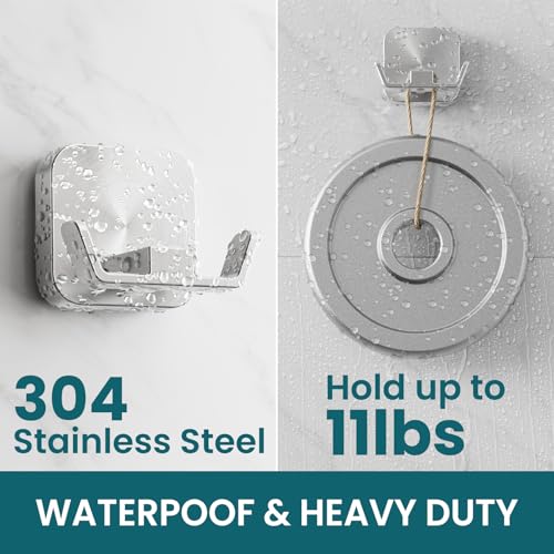 TAILI Patented Strong Suction Cup Hook, 304 Stainless Steel Bathroom Suction Cup Holder for Towel, Loofah, Bathrobe, Damage-Free Hanging Shower Wall Hook, Double-Hook Widening Design, 2 Pack, Silver - color: Wide Double-Hook, Silver