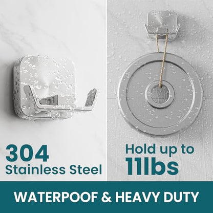TAILI Patented Strong Suction Cup Hook, 304 Stainless Steel Bathroom Suction Cup Holder for Towel, Loofah, Bathrobe, Damage-Free Hanging Shower Wall Hook, Double-Hook Widening Design, 2 Pack, Silver - color: Wide Double-Hook, Silver