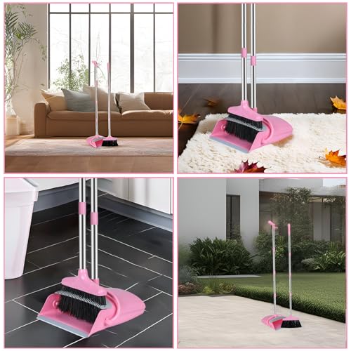 Broom and Dustpan Set, Broom with Dustpan Combo Set for Home Office Kitchen(Pink)
