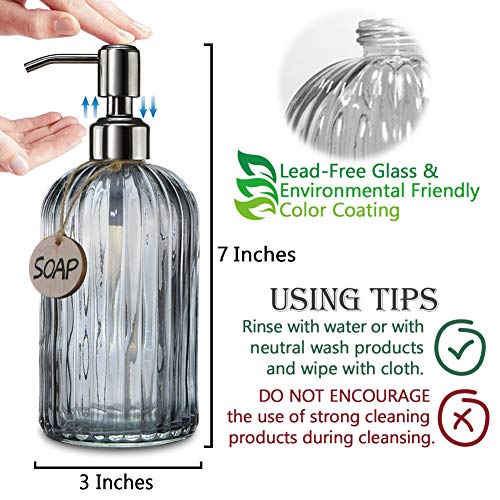 JASAI 18 Oz Vertical Stripes Kitchen Soap Dispenser with 304 Rust Proof Stainless Steel Pump, Refillable Liquid Soap Dispenser for Bathroom, Kitchen, Hand Soap, Dish Soap (Clear Grey) - color: Gray