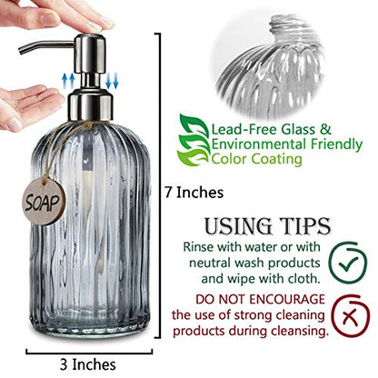 JASAI 18 Oz Vertical Stripes Kitchen Soap Dispenser with 304 Rust Proof Stainless Steel Pump, Refillable Liquid Soap Dispenser for Bathroom, Kitchen, Hand Soap, Dish Soap (Clear Grey) - color: Gray
