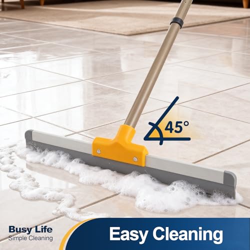 Yocada Rubber Floor Squeegee TPR Blade Scrubber Broom Telescopic Household Shower Squeegee for Garage Courtyard Concrete Shower Bathroom Floor Marble Tile Water Foam Pet Hair Removal Cleaning
