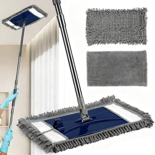 Wall Cleaner Mop with Long Handle, Extra Wall Dust Mop for Washing Walls with 2 Microfiber Reusable Pads,Floor Dry Wet Duster Mops for Wall Washer, Floor,Ceiling Cleaning，Blue - color: Blue, size: Wall mop